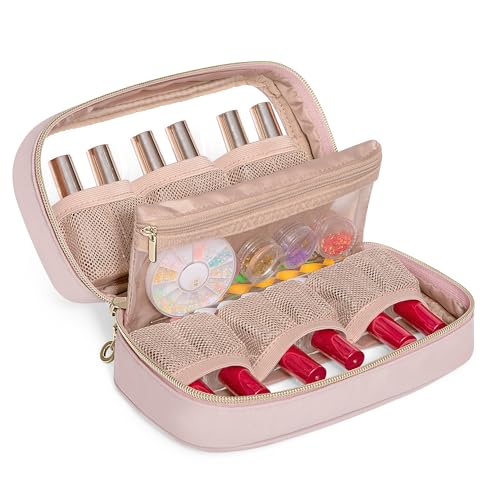 Yarwo Nail Polish Organizer Holds 10 Bottles, Nail Varnish Storage Case with Wrist Strap and Visible Window, Small Nail Polish Storage for Nail Art and Manicure Kit, Rose (Bag Only, Patented)