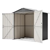 Gerätehaus Metall 142x185x185 cm, Geräteschuppen mit Fundament, Witterungsfest Blechhütte Garten, mit Belüftungslöchern, Abschließbare Tür & Satteldach, für Garten, Aufbewahrung (Grau)