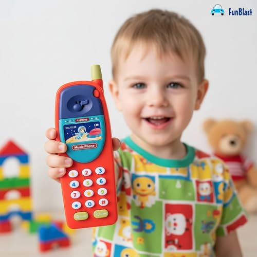 Image of FunBlast Cartoon Musical Mobile Phone for Kids, Mobile with Light & Sound Toys for Babies | Educational Toys for Kids 3+ Years /Boys /Girls-1 Unit (Red-C)