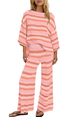 ReachMe Womens Oversized Striped 2 Piece Set Sweater and Wide