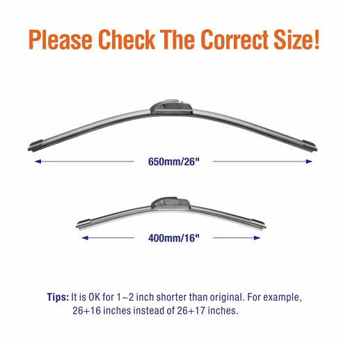 Wowiper Oe Quality Windshield Wiper Blades - 26 And 16 Inch (Set Of 2), Metal Base For 300% More Stable, For Toyota Corolla 2019-2009 Rav4 22-13 /Honda Accord 22-18 Crv 16-12 /Elantra 22-17 +More #TOP4