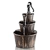Yi 40 inch 3 tier barrel waterfall fountain outdoor water fountains barrel wood 3 tier freestanding rustic pump for garden patio backyard porc  urban country home decor