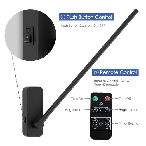 Image of Aipsun Battery Operated Wall Sconces,Wireless Wall Light with Remote Control Rechargeable Black Battery Wall Sconce 350Rotate,Dimmable LED Wall Lights for Living Room,Bedroom (3000K)