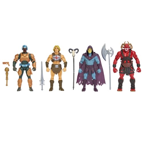 Kit Action Figures com 4 Bonecos Masters of the Universe, Acompanha He-man, Mentor, Esqueleto e Homem Cabra, Articulados e Inspirados no Filme Live Action