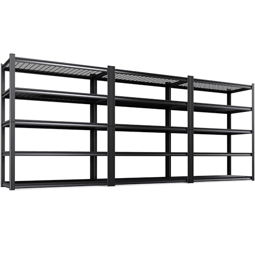 Image of 3-Pack Heavy Duty Garage Shelving for Large Storage & Garage Organization, 78 inchH x 46 inchW x 20 inchD 5-Tier Adjustable All Metal Wire Shelf for Tools, Storage Bins, Bulk Items, Warehouse & Workshop