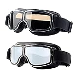 LJDJ Motorcycle Goggles,2 Pack Vintage Anti Fog Pilot PU Leather Glasses Dustproof ATV Off Road Motorbike Helmet Eyewear Protect for Ridding Motorcross Classes Aviator Goggles for Men Women Adult