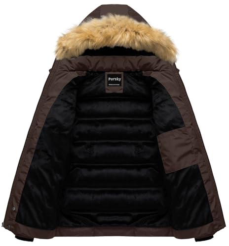 Image of Pursky Men's Puffer Jacket Waterproof Winter Bubble Coats Ski Parka Fur Hooded