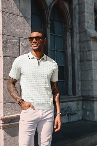 PJ PAUL JONES Men's Knit Polo Shirts Short Sleeve Quarter Zip Polo Shirt3