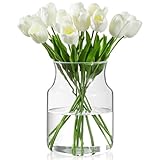 BWODYAY Clear Glass Vase, Large Flower Vase, 8-inch Glass Flower Vase for Plants, Wide Mouth Vase for Home, Wedding, Living Room, Dining Table