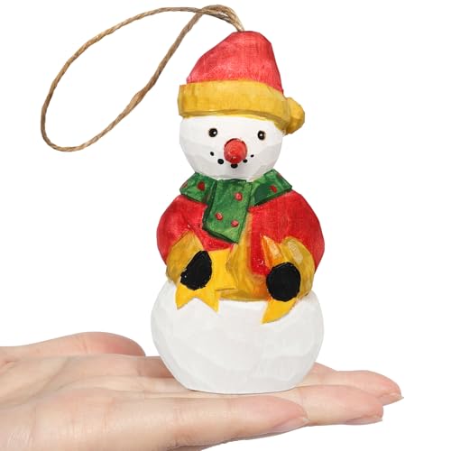 JSSTEM Christmas Toy Figure 100% Wood Handmade for Indoor Christmas Tree Decoration Ornament (Snowman with Star)