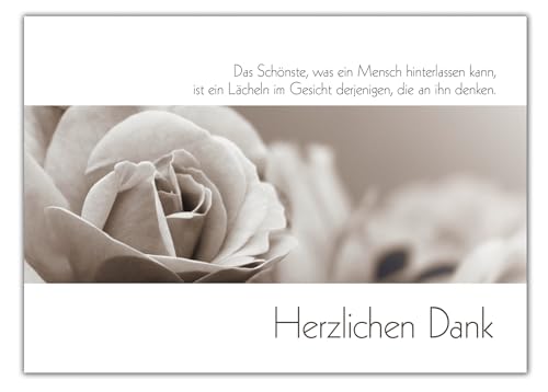 RotfuchsDesign - Danksagung Dankeskarten Trauer Trauerkarten 10 Klappkarten mit Umschlag Danksagungskarten nach Todesfall Beerdigung Abschied Motiv: Rose DIN A6