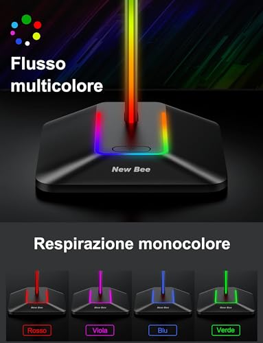 New bee RGB-hoofdtelefoonhouder, gaming-accessoires, led-ondersteuning met 7 verlichtingsmodi, antislip rubberen basis, voor pc gamer, zwart - Afbeelding 3