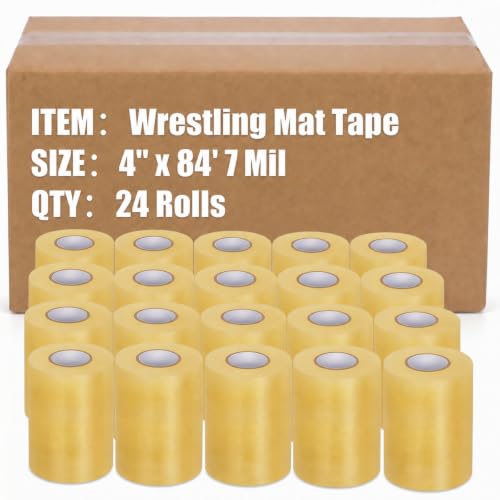 Image of Pangda 24 Pack Wrestling Mat Tape 3 or 4 Inch Heavy Duty 7 Mil PVC | Carpet Tape for Wrestling Grappling Exercise, Mats Seaming Cover Gym Floor Carpet Seam, Secure Gym Floor Mat Seams