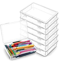 6 Pack 9 x 6.7 x 2 inches Plastic Storage Box with Lid Multipurpose Craft Organizers Clear Plastic Storage Containers for Beads Pencils Ornaments Crafts (White Empty)