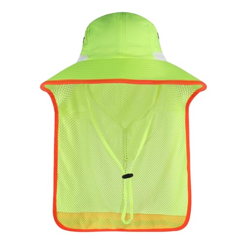 Image of High Visibility Sun Bucket Hat Reflective Neon Boonie Hat Summer Wide Brim Mesh Fishing Cap for Men Women