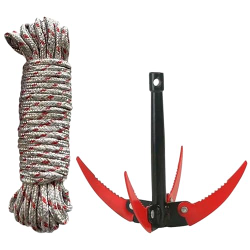 ANDRESLAD Outil Pliable en Acier Inoxydable avec Dents de scie, râteau à Eau 4 Dents, Accessoire pour Bassin, Coupe-Herbe Efficace pour Jardinage et Entretien extérieur, livré avec Corde 10 m