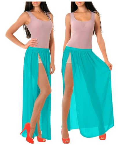 Women Maxi 1 Slit Skirts Chiffon Pleated Retro Long Elastic Waist Beach Cover-ups