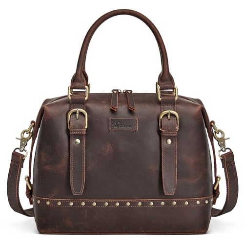S-ZONE Top Grain Leather Crossbody Bag for Women Doctor Bag Shoulder Purses Satchel Purse