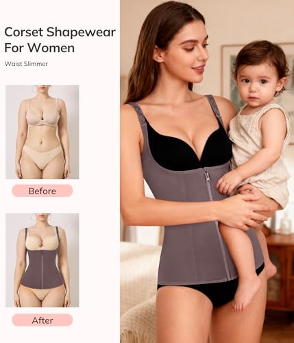 LODAY Waist Trainer Corset for Women Tummy Control Sport Workout Body Shaper Black(Purple Brown,3X-Large)