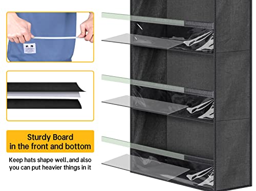 Sleeping Lamb Over Door Hat Racks For Baseball Caps, Clear Deep Pockets Hat Organizer For Closet Or Wall Hold 60 Hats Storage Holder With 3 Hooks Caps Display (Black) #TOP2