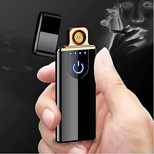 NOCXTUN LR-1 Electric USB DEL-08 Touch Lighter for Smoking Rechargeable Windproof Slim Coil Lighter with Smart Fingerprint Sensor Double Side Ignition Lighter Cigarette Stylish (Black)