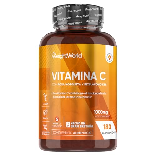 Vitamina C 1000mg, 180 Comprimidos Veganos con Bioflavonoides y Rosa Mosqueta, 6 Meses de Suministro - Contribuye al Funcionamiento Normal del Sistema Inmunitario (EFSA), Sin Gluten ni OGM Vitamina C 1000mg, 180 Comprimidos Veganos con Bioflavonoides y Rosa Mosqueta, 6 Meses de Suministro - Contribuye al Funcionamiento Normal del Sistema Inmunitario (EFSA), Sin Gluten ni OGM