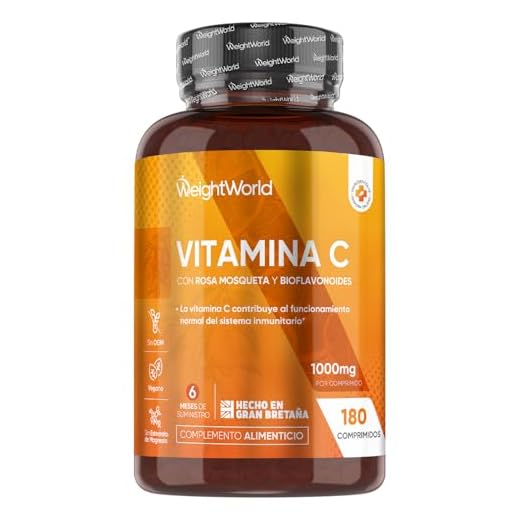 Vitamina C 1000 mg 180 Comprimidos con Bioflavonoides y Rosa Mosqueta | Complemento Vitamínico para Sistema Inmune y Cansancio | Altamente Concentrado de Ácido Ascórbico para 6 Meses - Vegano