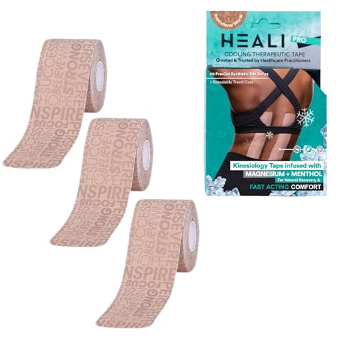 Image of Heali Kinesiology Tape with Magnesium and Menthol, 3-Pack of 20 Pcs Precut Strips, K Tape Roll, Knees, Physical Therapy Sports Tape for Muscles and Joints, Water Resistant, Beige Inspiration