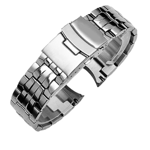 Bracelet de montre 22mm acier inoxydable 316L bicolore maillons solides argenté noir