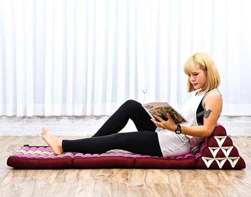 Image of Leewadee - Comfortable Japanese Floor Mattress Used As Thai Floor Bed with Triangle Cushion, Futon Mattress Or Thai Massage Mat, 67 x 21 inches, Auburn Pink