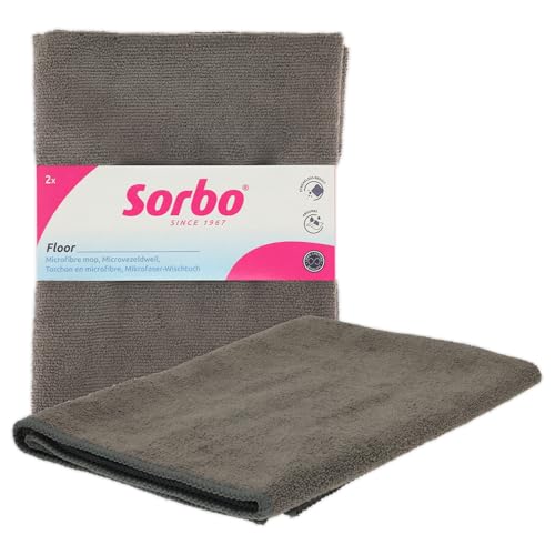 Sorbo Mikrofaser-Wischlappen – Saugstarker Wischlappen für trockene sowie feuchte Anwendung, fusselfreies Mikrofasertuch für Fußböden, streifenfreies Wischen, waschmaschinengeeignet, 2 Stück