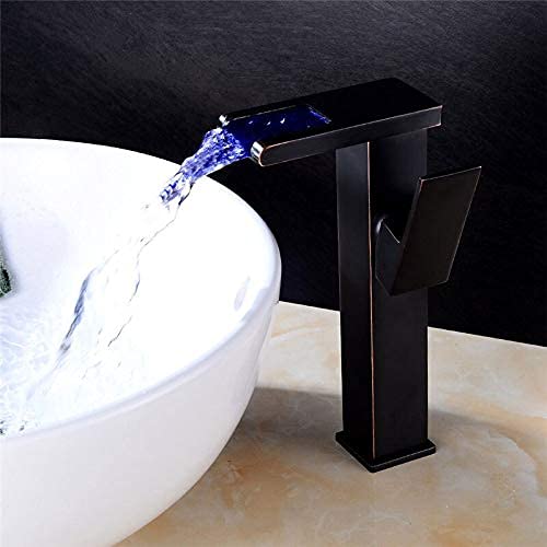 Grifo de baño cascada led cromado con monomando de latón para lavabo moderno