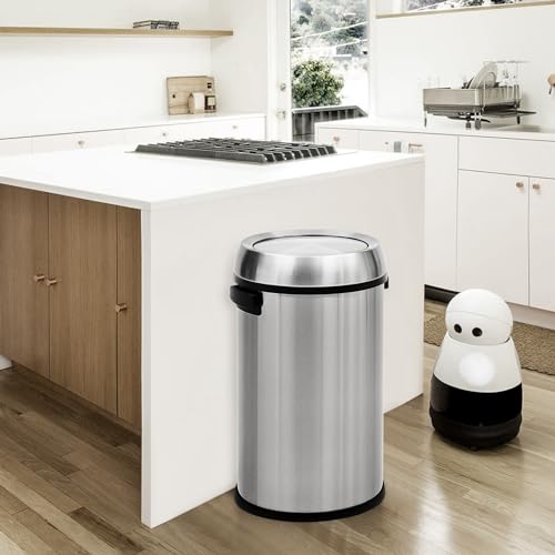 Image of 65L /17 Gal Commercial Trash Can, Round Open Top Trash Can, Large Capacity Waste Bin for Indoor /Outdoor Businesses Use, Stainless Steel Garbage Bin for Home Office Cafes Shopping Mall, Silver
