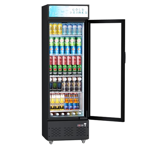Image of Commercial Display Refrigerator Glass Door 11 cu.ft Commercial Beverage Refrigerators with LED and Shelves for Cafe, Restaurant, Store