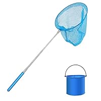 THT 1 Pack Kids Telescopic Butterfly Net Fishing Net Pond Net Extendable (14.5 to 33.8 Inches) With 1 Pack Folding Bucketfor Kids Catching Bugs Insect Small Fish Outdoor Beach Garden Activities