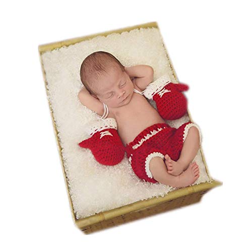 Image of Newborn Baby Photography Props Outfit Crochet Knit Boxing Champion Gloves Pants Set for Boys Girls Photoshoot