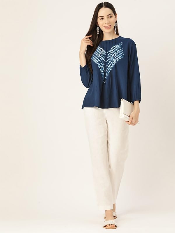 Image of Maaesa Pink Split Tie Dyed Rayon Staple Top (Small, Blue)