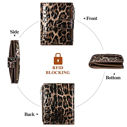 Image of GOIACII Leather Women's Wallet RFID Blocking Credit Card Holder Leopard | Compact, Small, Trifold Billfold with Zipper Coin Pocket, 4 ID Windows