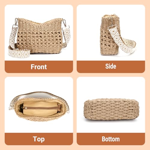Herald Small Summer Crossbody Bags for Women, Beach Handmade Straw Woven Pocketbooks Handbag Shoulder Purse3