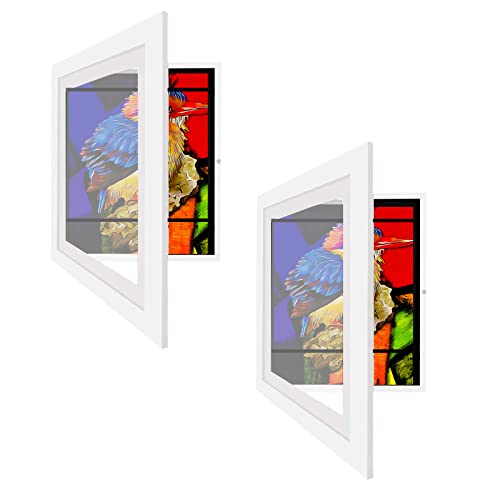 Tefola Kids Artwork Display Frame, 2 Pcs Wooden Flip Frame Kids Art Frames Front Opening For Children Projects, Home, Office (White) #TOP6