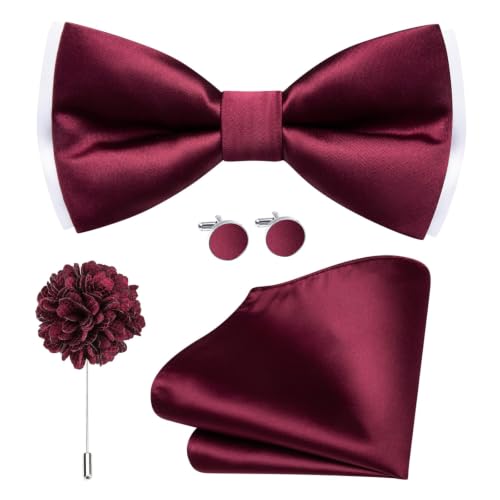 Image of Dubulle Mens Paisley Striped Bowtie Set Pre-tied Bowtie for Men and Pocket Square Set Wedding Business