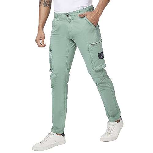 Image of Spykar Men Olive Green Cotton Slim Fit Ankle Length Mid Rise Trousers