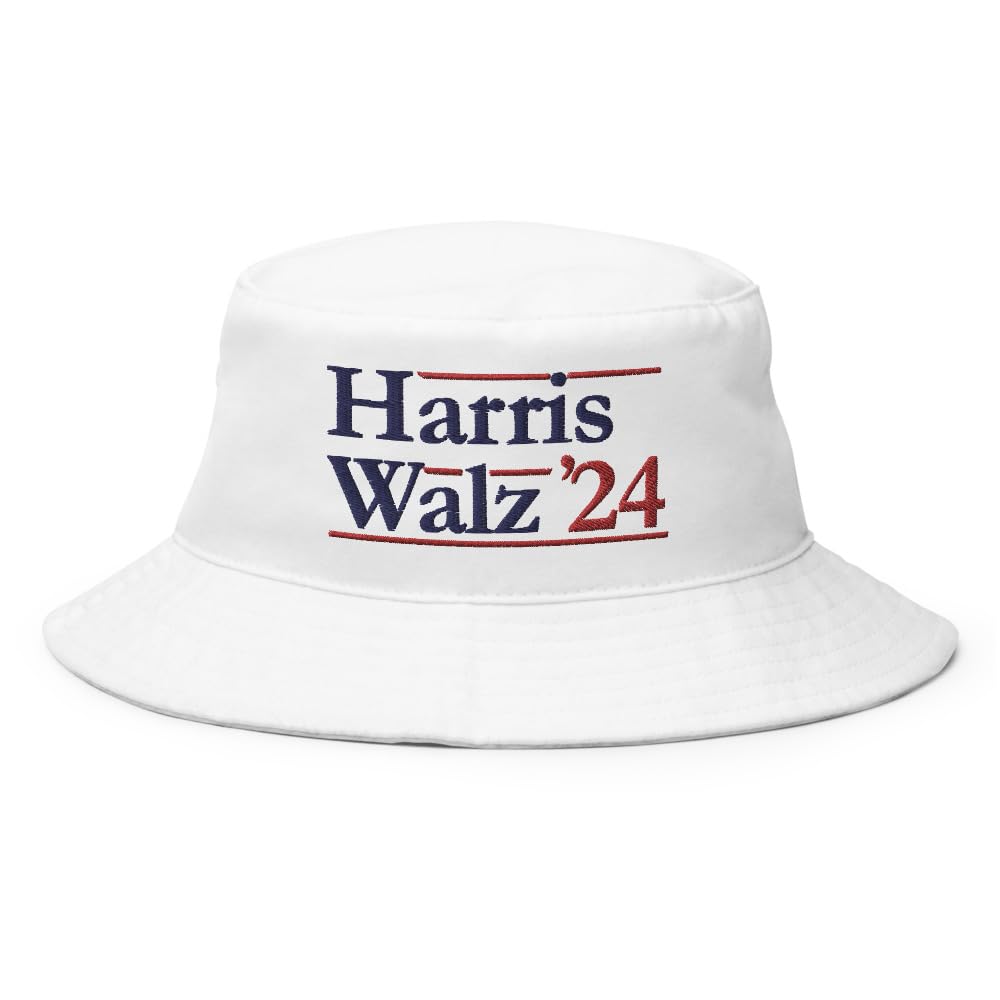 Hogue WS LLC Harris Walz 2024 Hat (Embroidered Bucket Cap Cap) Kamala Harris Tim Walz Hat White