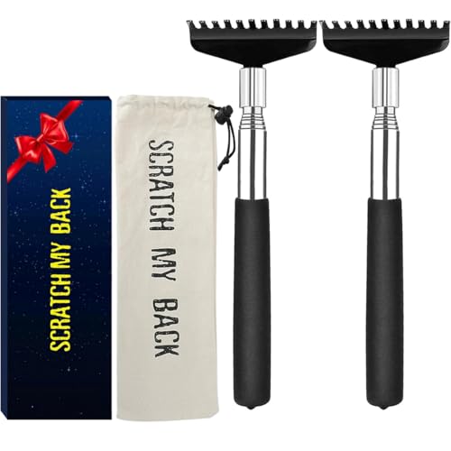 Image of 2 Pack Extra Long Back Scratcher for Adults & Seniors - 31.5 Inch Telescoping Stainless Steel, Portable Itch Relief Tool for Hard to Reach Spots with Canvas Storage Bag