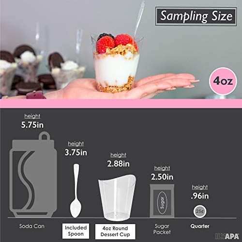 100 Mini Plastic Dessert Cups With Spoons - 4 Oz Round Dessert Shooters For Chocolate Desserts, Appetizers, Samplers, Dessert Shot Glasses & More #TOP4