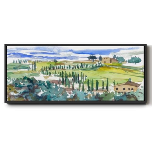 Renditions Gallery Canvas For Home Pastel Hills Landscape Floater Framed Wall Art Painting for Bedroom Office Lobby - 24"X60" BLACK Frame -034
