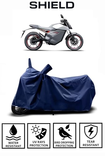 Image of Shield Heavy Duty Bike Cover for Ola Roadster | All-Season, Tear-Proof Fabric | with Side Mirror Pocket & Buckle Belt | Ola Roadster Bike Cover (Blue)