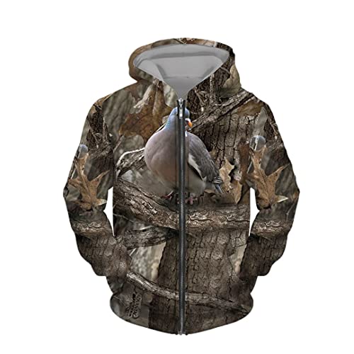 Survêtement 3D pour homme motif animaux de camouflage automne/hiver avec fermeture éclair pour extérieur, pêche, camping, chasse, Sweat à capuche zippé, 5X-Large Cover