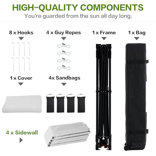 Tunbne 10X10 Comercial Pop Up Canopy Tent with 4 Sidewalls and 6 Pockets, One Push Setup Center Lock, for Beach Patio Outdoor, Case, 8 Stakes, 4 Ropes, 4 Sandbags (Snow White​) by Tunbne - Image 7
