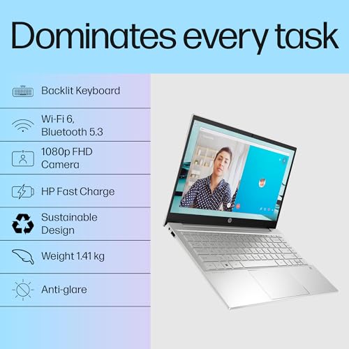 HP Pavilion Touchscreen 12th Gen Intel Core i5-1235U, 16GB DDR4, 512GB SSD, (Win11,Office21,Silver,1.41 kg), IPS,14-inch (35.6cm) FHD Laptop, Intel... - Image 3